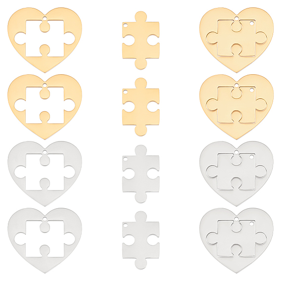 8 наборы 2 цвета ионное покрытие (ip) 304 разъемные подвески из нержавеющей стали, сердце и шарм-головоломка