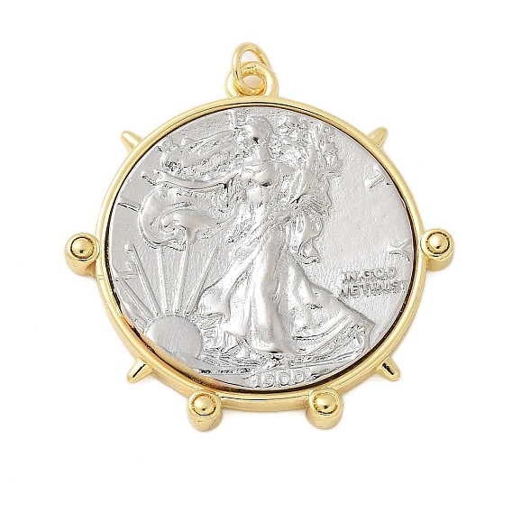 Латунные подвески, плоские круглые с монетой, стойки покрытие, без кадмия и без свинца, долговечный