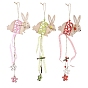 Wooden Hanging Ornaments, Wall Decorations, with Tartan Pattern Ribbon, for Easter Party Home Decoration, Rabbit