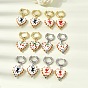 Boucles d'oreilles créoles en laiton, coeur avec motif de fleurs, avec porcelaine, sans plomb et sans cadmium, crémaillère plaquage, plaqué longue durée, plaqué or véritable 18k/platine