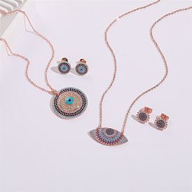 Комплект женского ожерелья и серег с цирконом «Демонический глаз» — роскошная круглая цепочка на ключицу