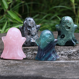 Halloween Gemstone Carved Ghost Figurines, for Home Office Desktop Feng Shui Ornament