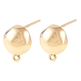 SHEGRACE Brass Stud Earring Findings, Half Round, with Loop, Cadmium Free & Lead Free & Nickel Free, Long-Lasting Plated