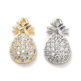 Brass Micro Pave Clear Cubic Zirconia Charms, Pineapple