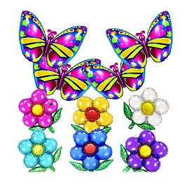 10Pcs 10 Style Butterfly & Flower Aluminum Balloon, for Party Festival Home Decorations