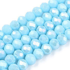 Electroplate Glass Beads Strands, Opaque Solid Color, AB Color Plated, Faceted, Rondelle