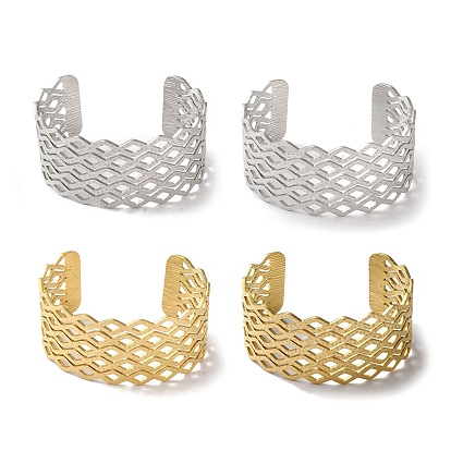 304 Stainless Steel Hollow Rhombus Wide Open Cuff Bangles for Women