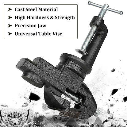 CRASPIRE 1Pc Cast Steel Table Bench Vise, Portable Bench Clamp, 360 Degree Swivel Base Clamps Fixed Tool, with 2 Pairs Non-Slip Cotton Gloves