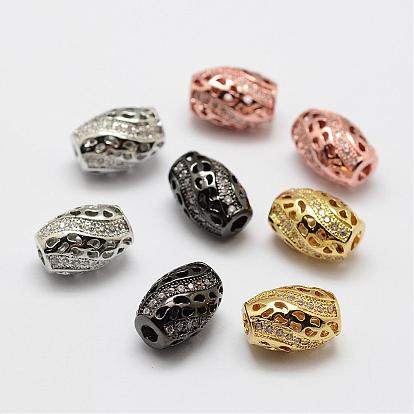 Brass Micro Pave Cubic Zirconia Beads, Oval, Lead Free & Nickel Free