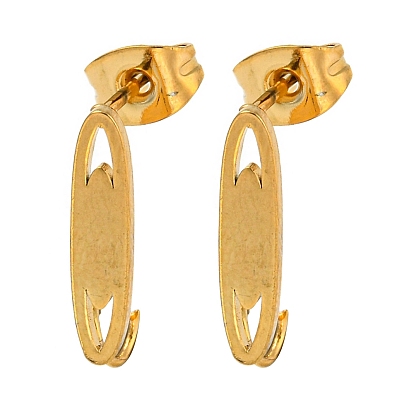 Ion Plating(IP) 304 Stainless Steel Stud Earring Findings, with Vertical Loop, Oval