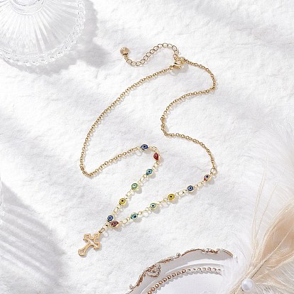 304 Женские ожерелья-цепочки с подвеской-крестиком из нержавеющей стали ручной работы, от сглаза, из латуни, золотые