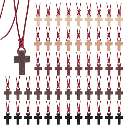 60 шт 5 цвета деревянный крест кулон вощеный полиэстер шнур ожерелья
