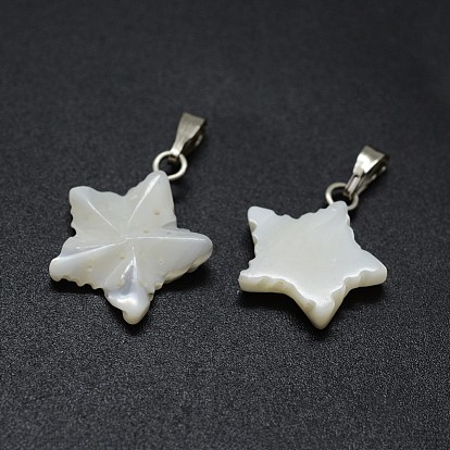 Shell Pendants, with Brass Findings, Star
