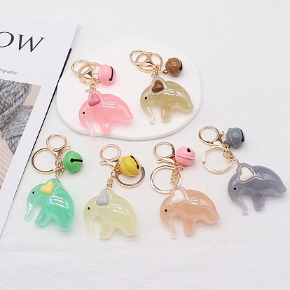 Acrylic Cute Elephant Pendant Keychain with Bell, for Handbag Backpack Car Key Decoration