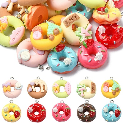 20шт 10 цветные непрозрачные подвески из искусственной смолы, Подвески-пончики с платиновыми железными петлями для ожерелья своими руками