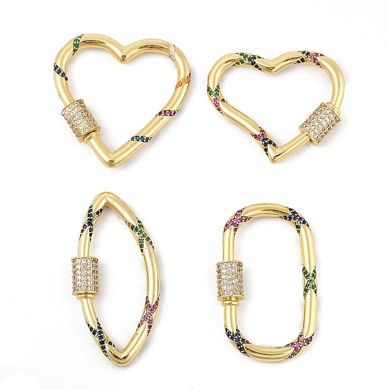 Латунные застежки для брелоков с микропаве из разноцветных кубических цирконий, стойки покрытие, стопорный карабин, быстрые ссылки, долговечный, без кадмия и без свинца, реальный 18 k позолоченный