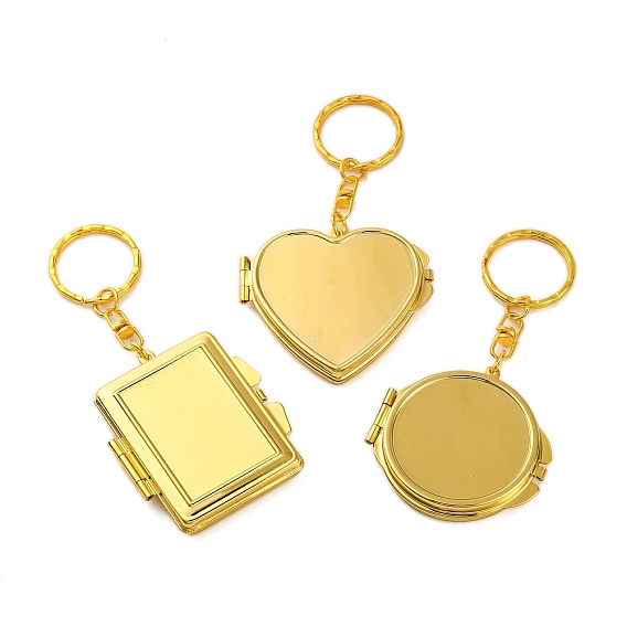 Железный складной зеркальный брелок, портативное компактное карманное зеркало для путешествий, пустая основа для крафта из уф-смолы, золотые