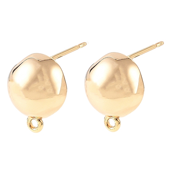 SHEGRACE Brass Stud Earring Findings, Half Round, with Loop, Cadmium Free & Lead Free & Nickel Free, Long-Lasting Plated