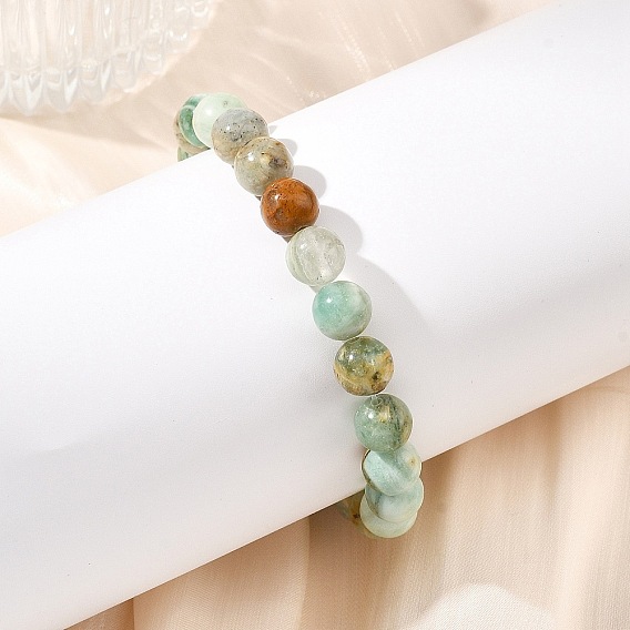 Natural Green Quartz Round Beads Stretch Bracelets for Women Men