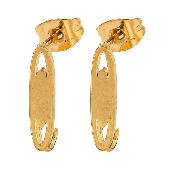 Ion Plating(IP) 304 Stainless Steel Stud Earring Findings, with Vertical Loop, Oval