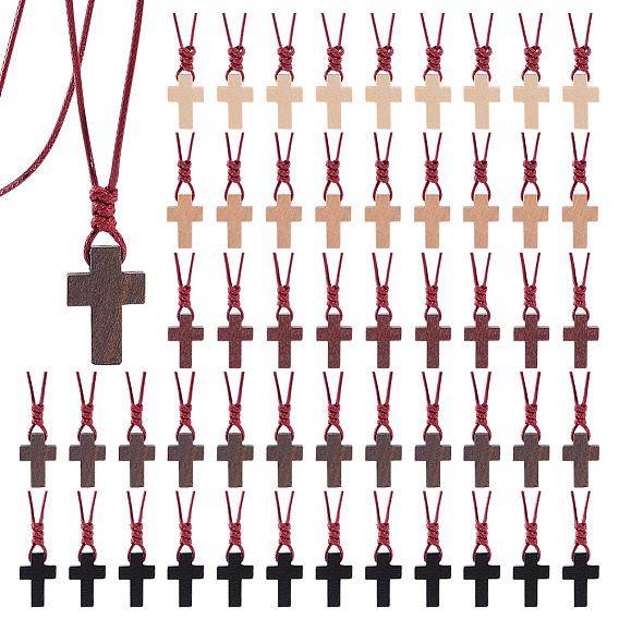 60 шт 5 цвета деревянный крест кулон вощеный полиэстер шнур ожерелья