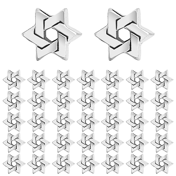 100шт. бусины из европейского сплава в тибетском стиле, бусины с большим отверстием, звезда Давида