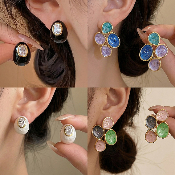 304 из нержавеющей стали серьги, с эмалью, золотые