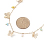 Brass Butterfly & Glass Beaded Charms Necklace with 304 Stainless Steel Chains for Women