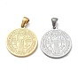 Pendentifs en acier inoxydable, breloques rondes et plates avec médaille de Saint Benoît, placage ionique (ip)