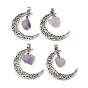 Raw Rough Natural Amethyst Pendants, Alloy Hollow Moon Charms