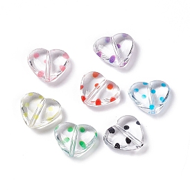 Transparent Acrylic Beads, Heart with Polka Dot Pattern, Clear
