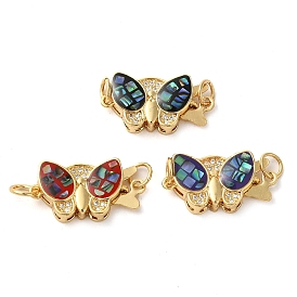 Brass Micro Pave Clear Cubic Zirconia Box Clasps, with Opal, Long-Lasting Plated, Lead Free & Cadmium Free, with Jump Ring, Real 18K Gold Plated, Butterfly