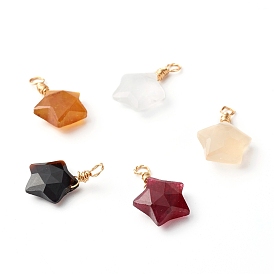 Natural Mixed Gemstone Pendants, with Real 18K Gold Plated Eco-Friendly Copper Wire, Faceted, Star