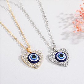 Evil Eye Necklace with Diamond Heart Pendant - Stylish Sweater Chain Accessory