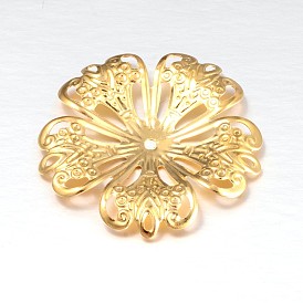 5-Petal Flower Iron Fancy Bead Caps, 42x3mm, Hole: 2.5mm