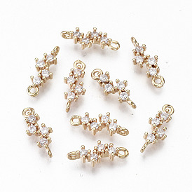 Brass Micro Pave Cubic Zirconia Links Connectors, Light Gold, Long-Lasting Plated, Cadmium Free & Lead Free