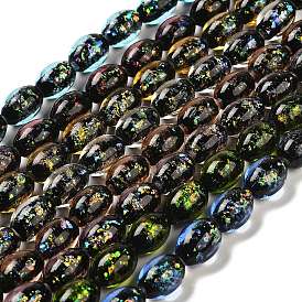 Handmade Dichroic Foil Glass Beads Strands, Oval