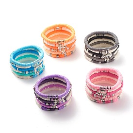 Synthetic Hematite & Polymer Clay Hieishi Stretch Bracelets Set for Women