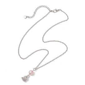 Подвеска из сплава с цветком розы и круглым жемчугом-ракушкой 304 Женские ожерелья из нержавеющей стали с цепочкой, цвет нержавеющей стали