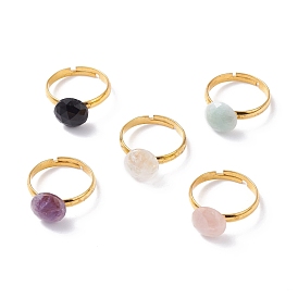 Natural Mixed Gemstone Adjustable Rings, Brass Jewelry for Girl Women, Golden