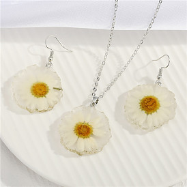 Charming Daisy and Sunflower Jewelry Set with Dried Flowers for Girls