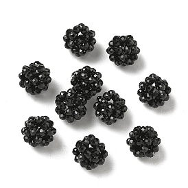 Natural Black Spinel Woven Beads, Cluster Beads, Faceted, Round