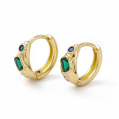 Green Cubic Zirconia Rectangle Beaded Hoop Earrings, Rack Plating Brass Jewelry for Women, Cadmium Free & Nickel Free & Lead Free
