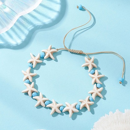 Регулируемые браслеты из синтетических бирюзовых бусин в форме морской звезды, плетеные из бусин, для женщин., со стеклянными бисеринами