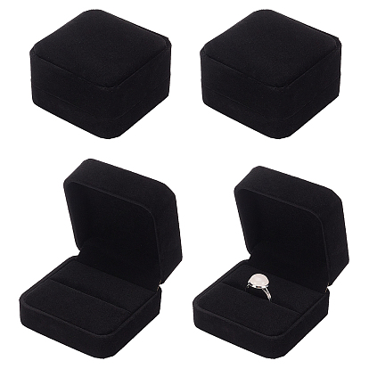 4Pcs Velvet Ring Box, Flip Cover, Square