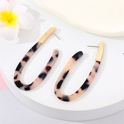 Bold Leopard Print Acetate Earrings with Retro Geometric Resin Dangles for Women's Fashion Jewelry