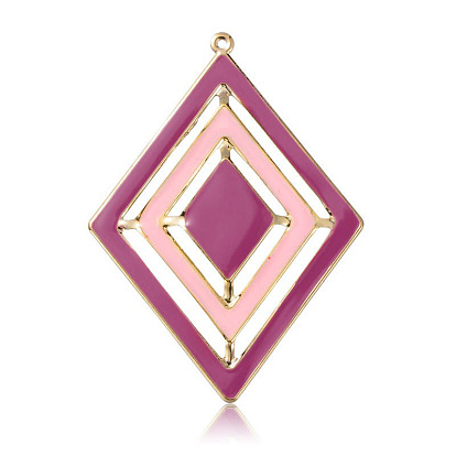 Light Gold Plated Iron Enamel Pendants, Rhombus Big Pendants, 78x56x3mm, Hole: 2mm