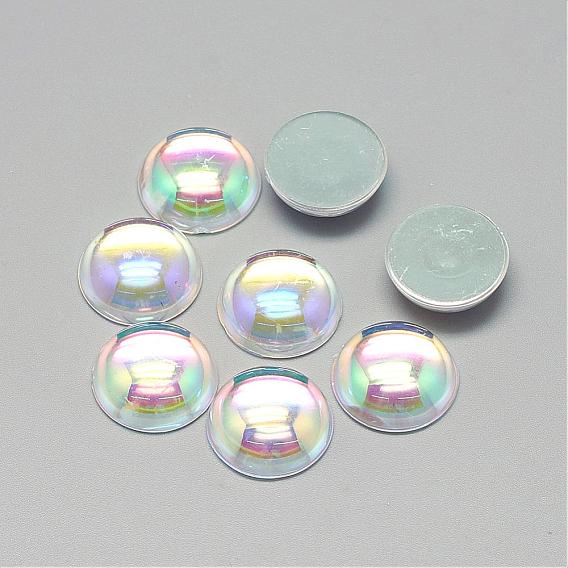 Transparent Acrylic Cabochons, AB Color Plated, Half Round/Dome