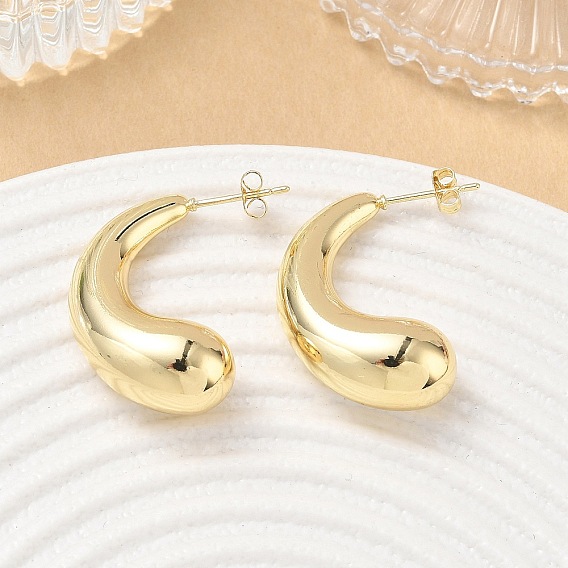 Brass Stud Earrings for Women, Half Hoop Earrings