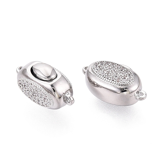 Латунные застежки из прозрачного кубического циркония с микропаве, овальные, 1 нитей, 1-луночное